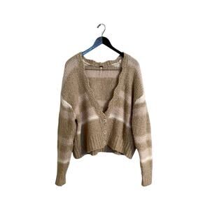Free People Brown Pink Neutral Stripe Knit Alpaca Wool Blend Fine Time Cardigan